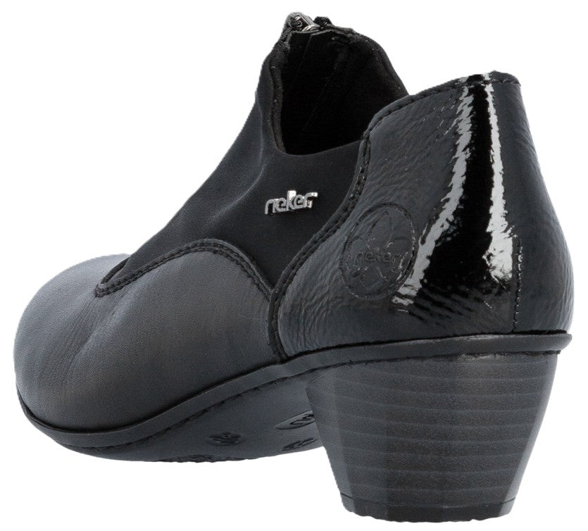 Chaussures à talons bas pour femme Rieker 41765-00, noir verni