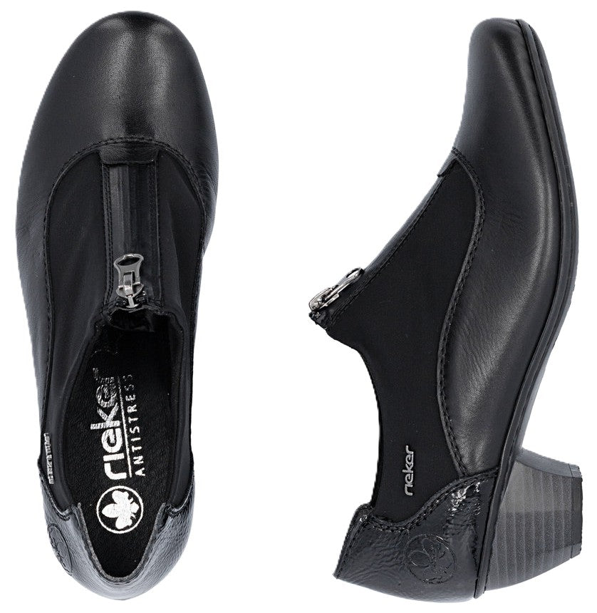 Chaussures à talons bas pour femme Rieker 41765-00, noir verni