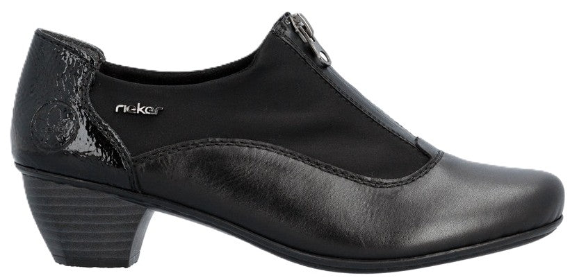 Chaussures à talons bas pour femme Rieker 41765-00, noir verni