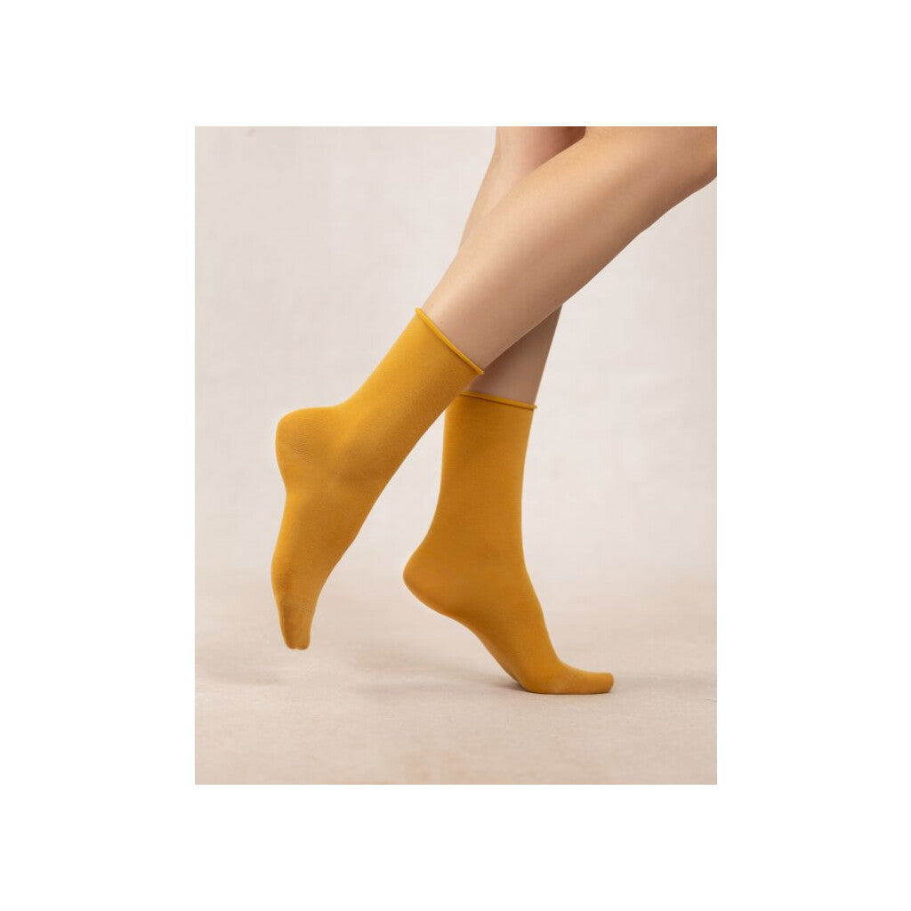Bas pour femme Bleu Forêt CHAUSSETTES COTON VELOUTÉ UNIES, jaune orangé